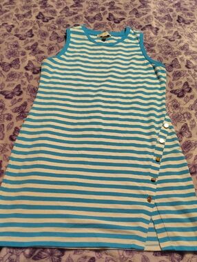 MICHAEL Michael Kors Teal and White Striped Dress